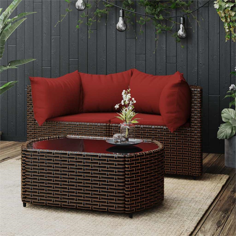 Pemberly Row Rattan Powder-Coated Steel & Tempered Glass Brown Patio Lounge Set