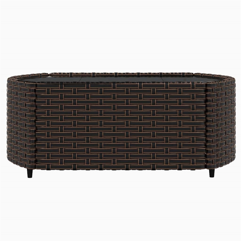 Pemberly Row Rattan Powder-Coated Steel & Tempered Glass Brown Patio Lounge Set