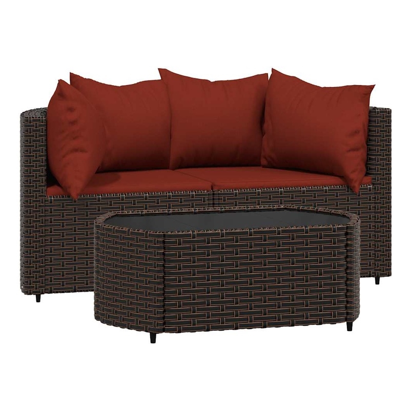 Pemberly Row Rattan Powder-Coated Steel & Tempered Glass Brown Patio Lounge Set