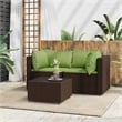 Pemberly Row PE Rattan Patio Lounge Set in Brown With Green Cushions