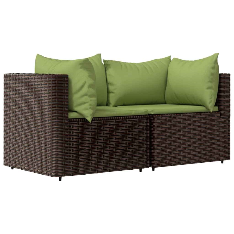 Pemberly Row PE Rattan Patio Lounge Set in Brown With Green Cushions
