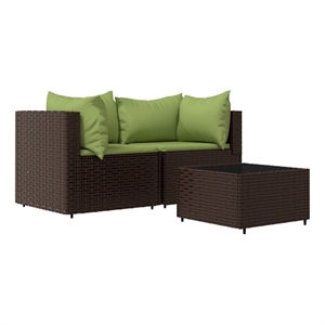 Pemberly Row PE Rattan Patio Lounge Set in Brown With Green Cushions