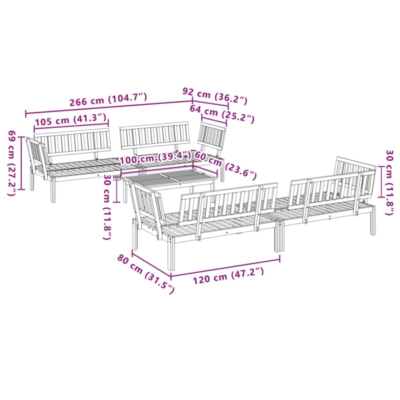 Pemberly Row Solid Acacia Wood Large Modular Pallet Sofa Set in Natural Wood
