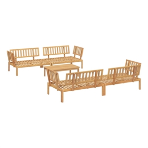 Pemberly Row Solid Acacia Wood Large Modular Pallet Sofa Set in Natural Wood