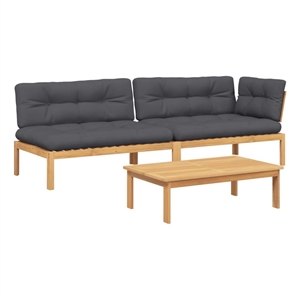 Pemberly Row Solid Acacia Wood 3 Piece Modular Pallet Sofa Set in Anthracite