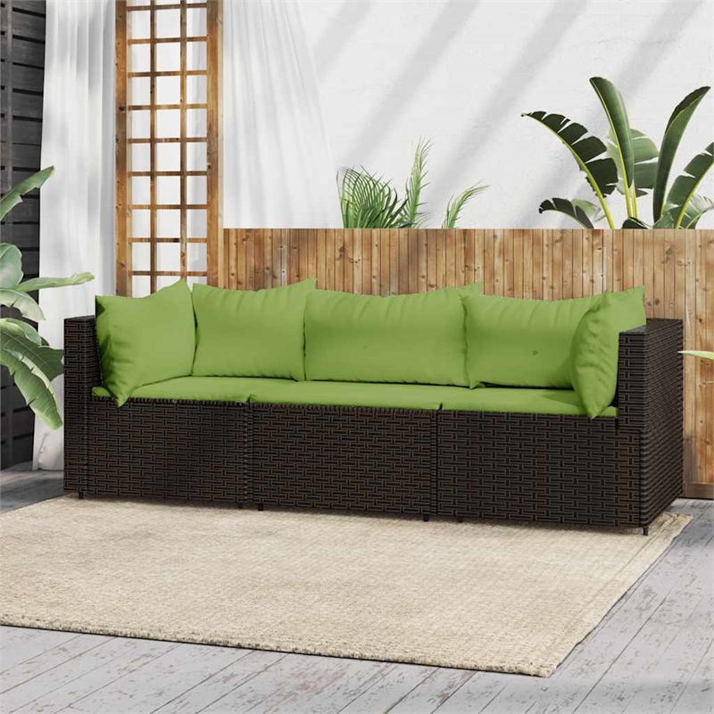 Pemberly Row Poly Rattan 3 Piece Patio Lounge Set With Cushions Brown