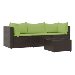 Pemberly Row Contemporary Patio Lounge Set in Brown With Green Cushions