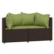 Pemberly Row Contemporary Patio Lounge Set in Brown With Green Cushions