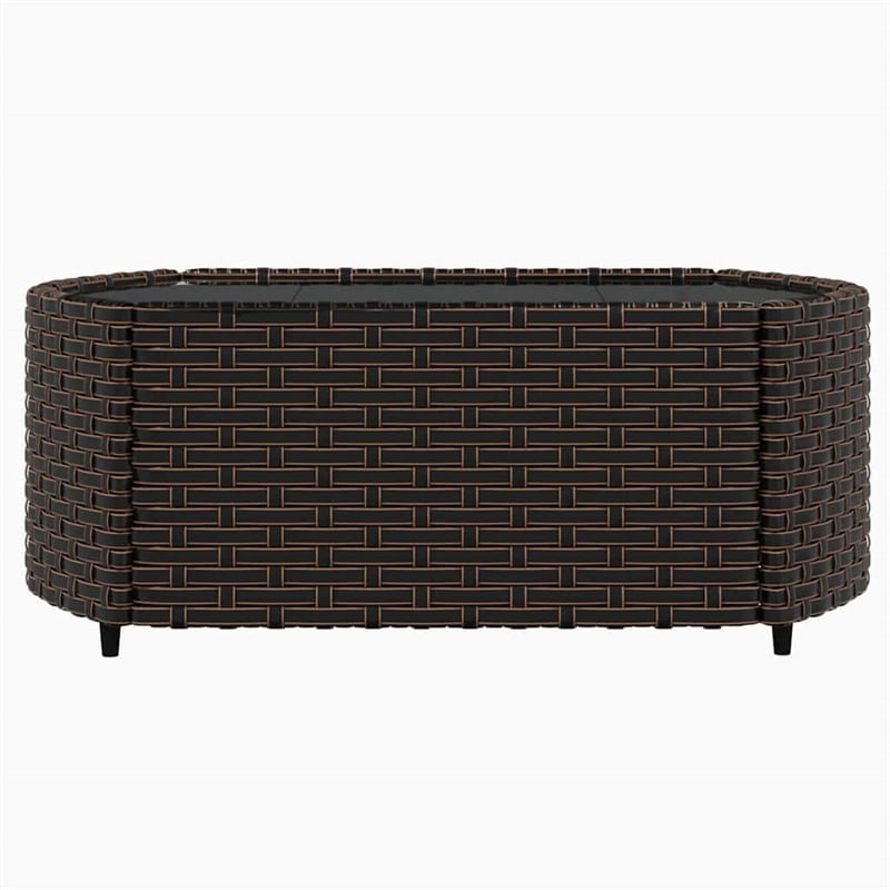 Pemberly Row Contemporary Patio Lounge Set in Brown With Green Cushions