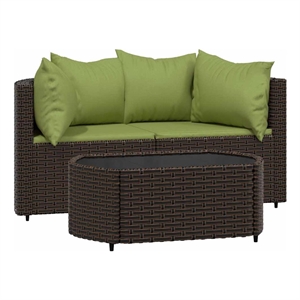 Pemberly Row Contemporary Patio Lounge Set in Brown With Green Cushions