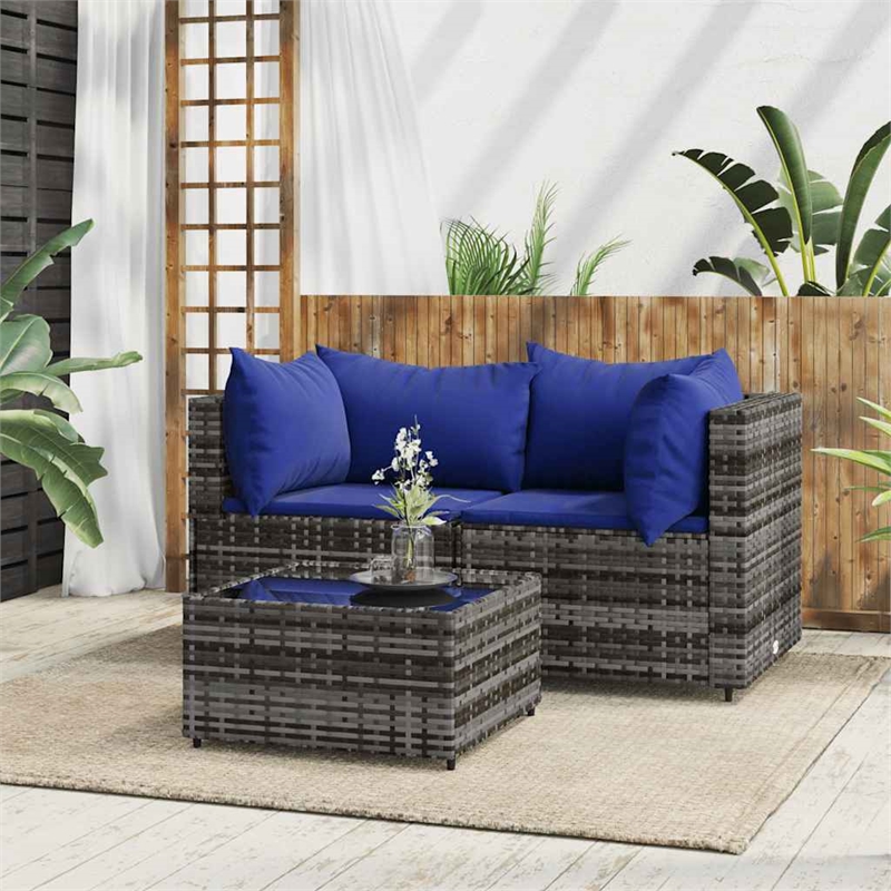 Pemberly Row Synthetic Poly Rattan Patio Lounge Set in Powder-coated Gray