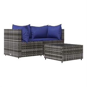 Pemberly Row Synthetic Poly Rattan Patio Lounge Set in Powder-coated Gray