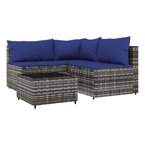 Pemberly Row PE Rattan Medium Adjustable Feet Patio Lounge Set in Gray