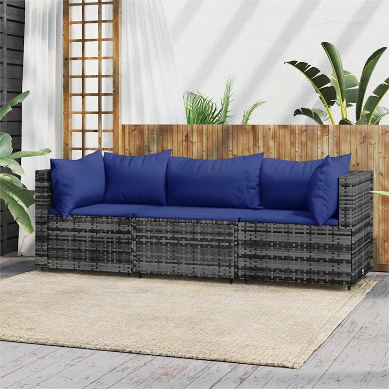 Pemberly Row Contemporary Patio Lounge Set Gray With Dark Blue Cushions