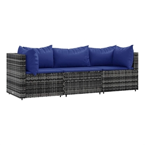 Pemberly Row Contemporary Patio Lounge Set Gray With Dark Blue Cushions