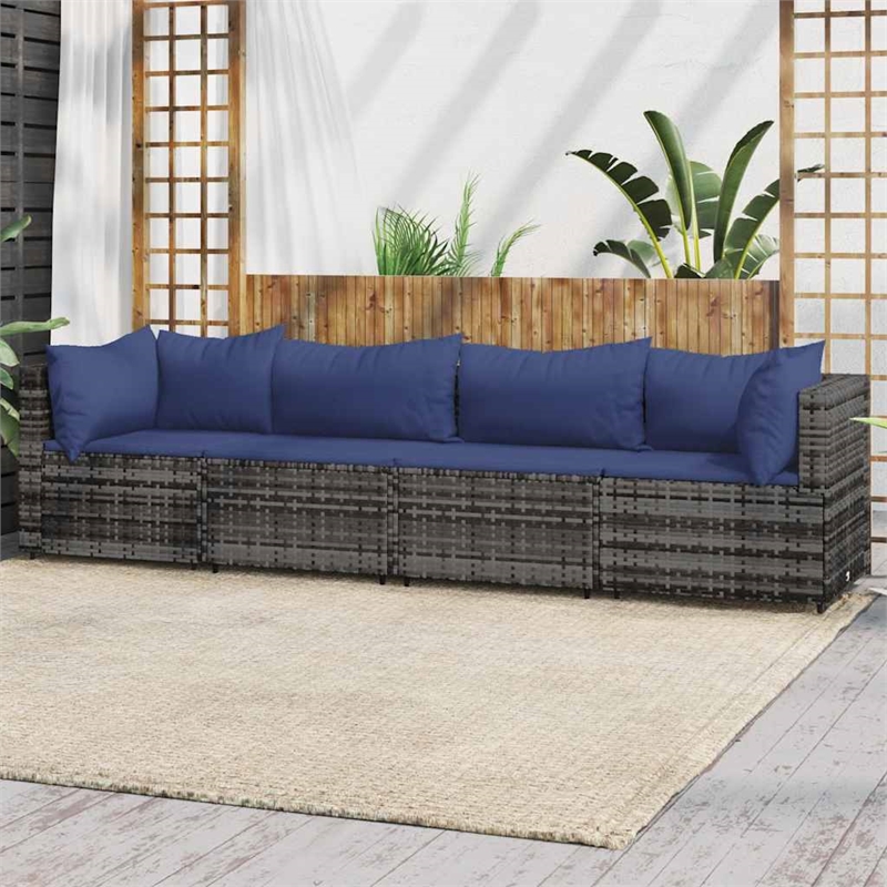Pemberly Row Synthetic Poly Rattan Patio Lounge Set in Powder-coated Gray