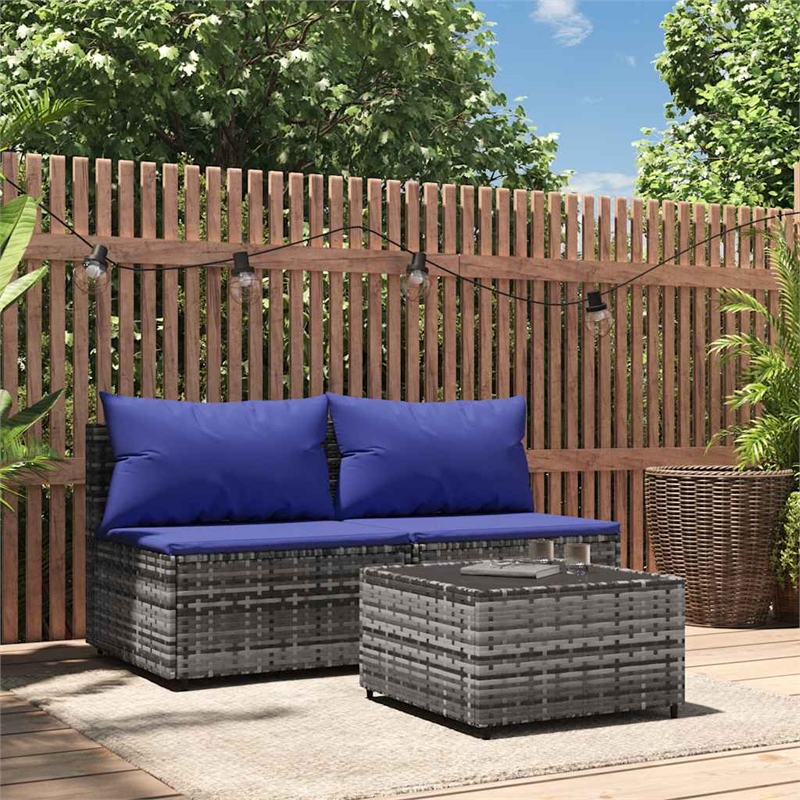 Pemberly Row Patio Lounge Set in Gray PE Rattan Standard Adjustable Feet
