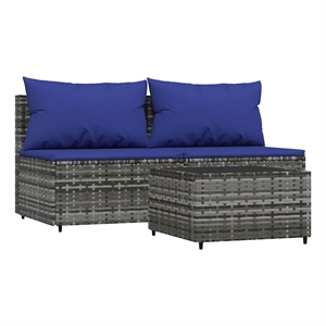 Pemberly Row Patio Lounge Set in Gray PE Rattan Standard Adjustable Feet