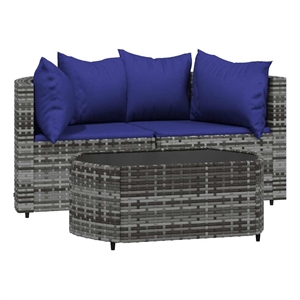 Pemberly Row Synthetic Poly Rattan Patio Lounge Set in Powder-coated Gray
