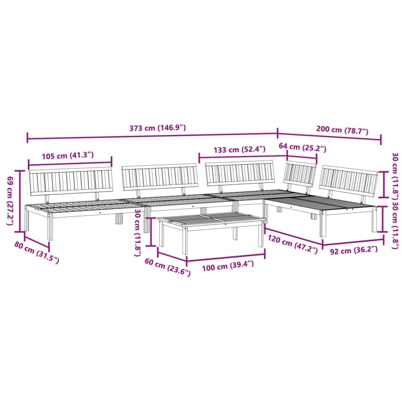 Pemberly Row Solid Acacia Wood Large Modular Pallet Sofa Set in Natural