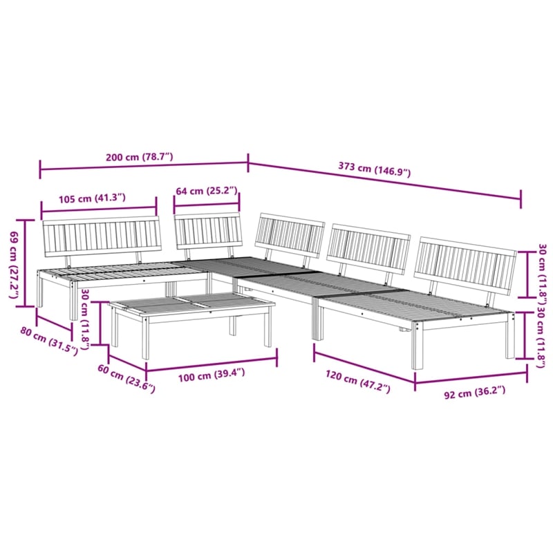 Pemberly Row Solid Acacia Wood Medium Modular Pallet Sofa Set in Natural Wood