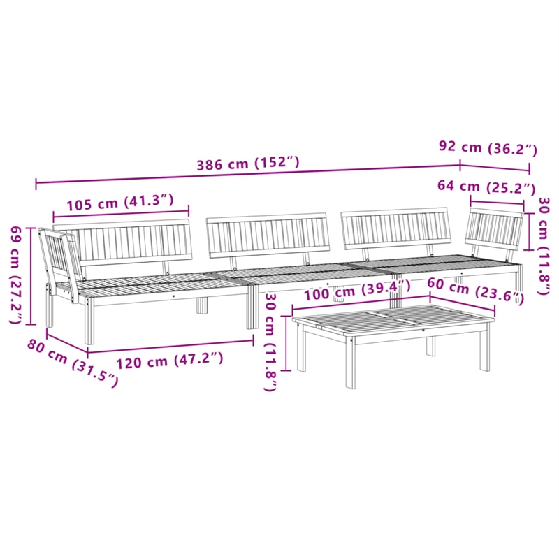 Pemberly Row Solid Acacia Wood Large Modular Pallet Sofa Set in Natural Wood