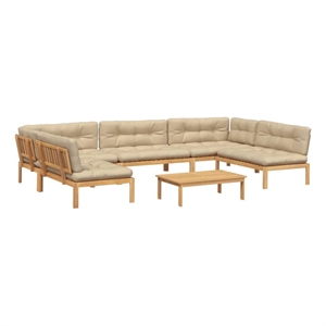 Pemberly Row Contemporary Pallet Sofa Set Acacia Wood & Beige Cushions
