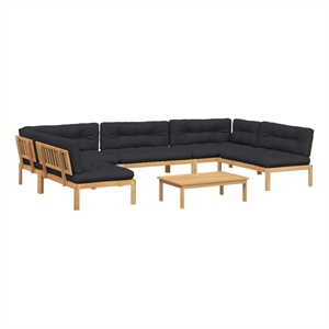 Pemberly Row Solid Acacia Wood Large Modular Pallet Sofa Set in Black
