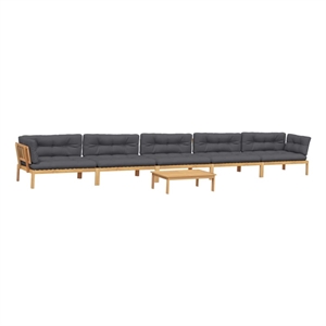 Pemberly Row Solid Acacia Wood & Polyester Large Pallet Sofa Set in Anthracite