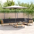 Pemberly Row Solid Acacia Wood & Polyester Large Pallet Sofa Set in Anthracite