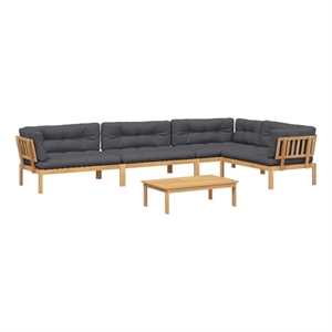 Pemberly Row Solid Acacia Wood & Polyester Large Pallet Sofa Set in Anthracite