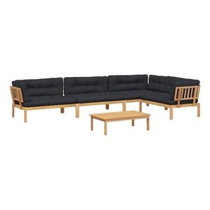 Pemberly Row Solid Acacia Wood Large Modular Pallet Sofa Set in Black