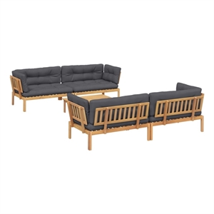 Pemberly Row 5 Piece Solid Acacia Wood Patio Pallet Sofa Set with Cushions