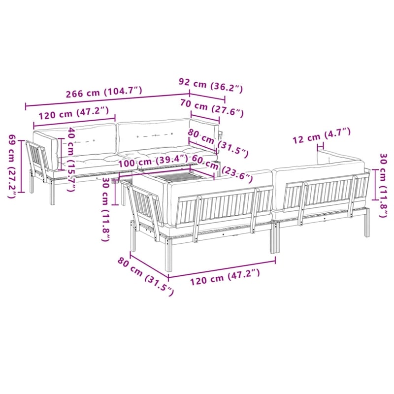 Pemberly Row Solid Acacia Wood Standard Modular Pallet Sofa Set in Gray