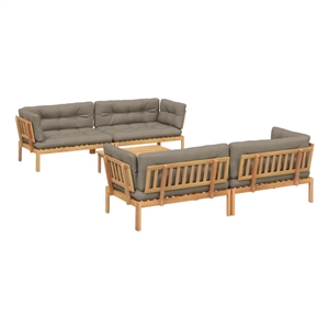 Pemberly Row Solid Acacia Wood Pallet Sofa Set in Taupe with Polyester Cushions