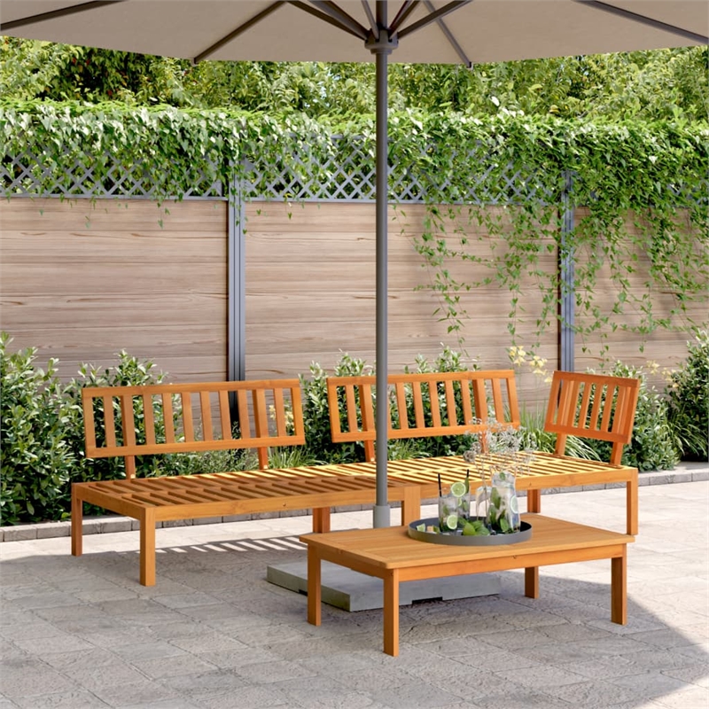 Pemberly Row Solid Acacia Wood Pallet Sofa Set in Natural Wood with Oil Finish