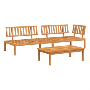 Pemberly Row Solid Acacia Wood Pallet Sofa Set in Natural Wood with Oil Finish