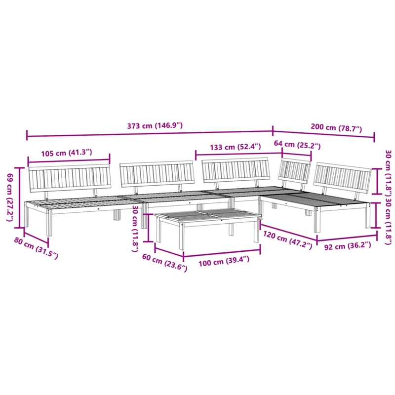 Pemberly Row 5 Piece Solid Acacia Wood Pallet Sofa Set in Natural Wood