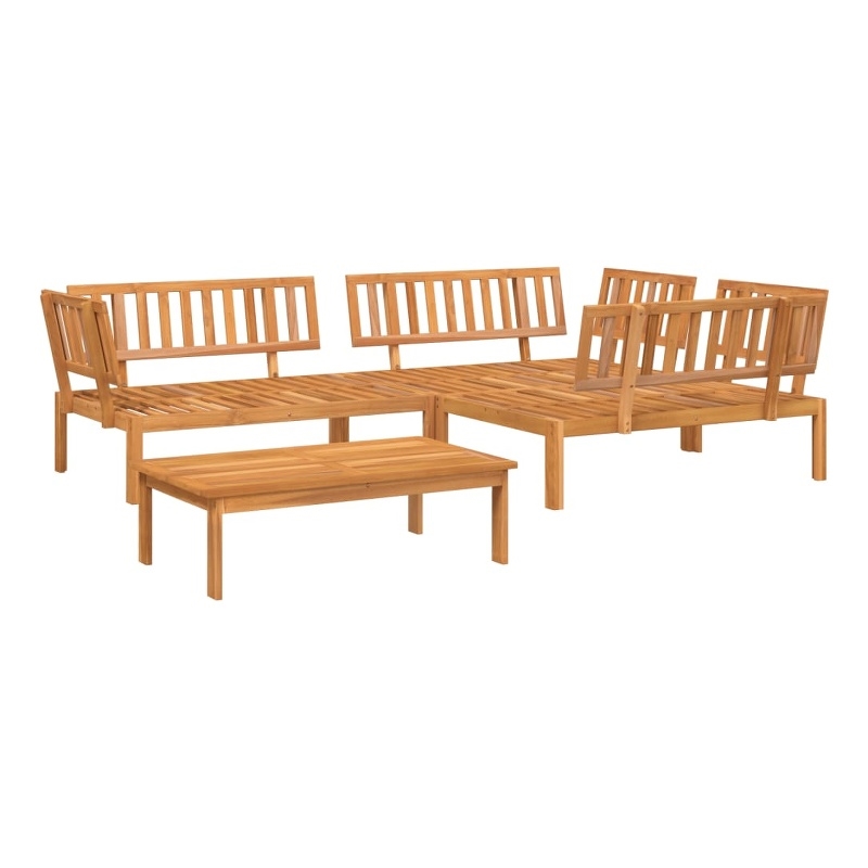 Pemberly Row Solid Acacia Wood Pallet Sofa Set in Oiled Wood With An Oil Finish
