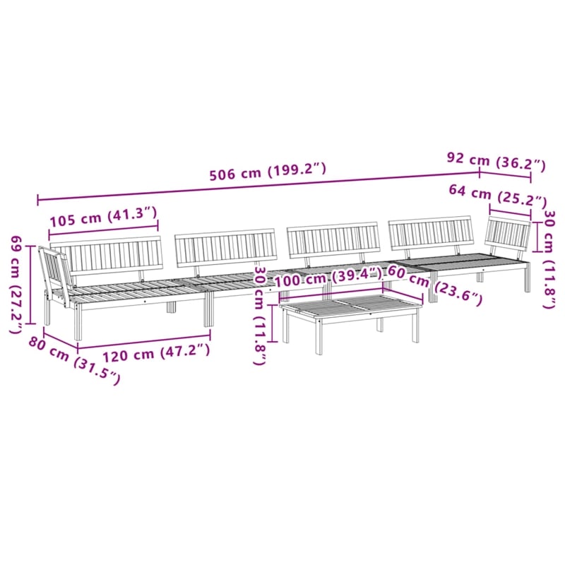Pemberly Row Solid Acacia Wood Large Modular Pallet Sofa Set in Natural Wood