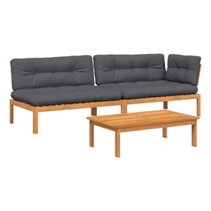 Pemberly Row Solid Acacia Wood Medium Modular Pallet Sofa Set in Anthracite