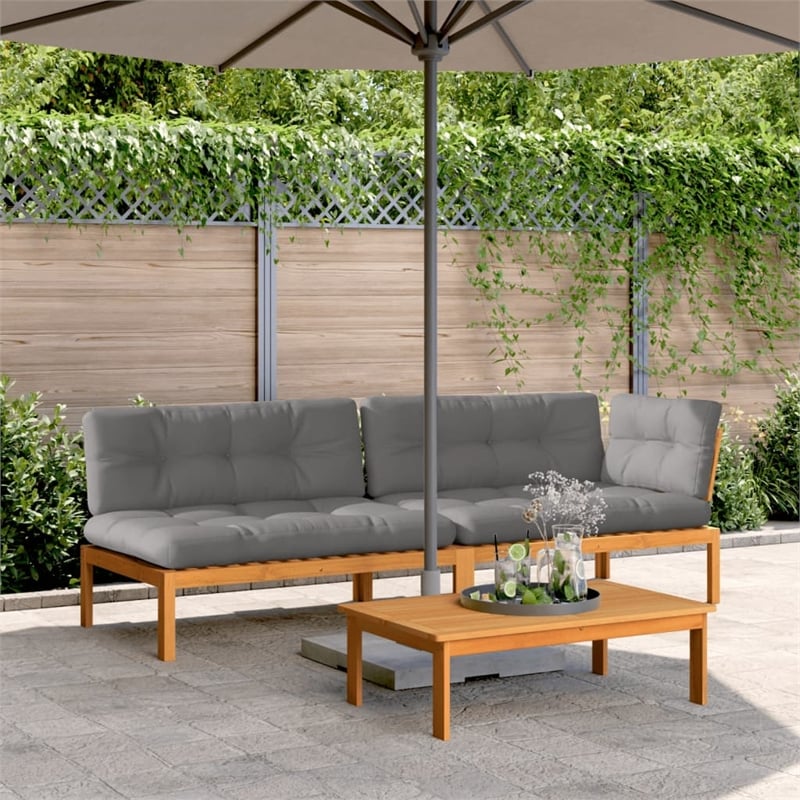Pemberly Row Solid Acacia Wood Medium Modular Pallet Sofa Set in Gray