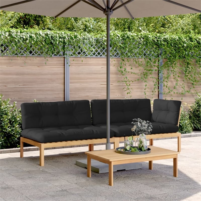 Pemberly Row Solid Acacia Wood Large Modular Pallet Sofa Set in Black