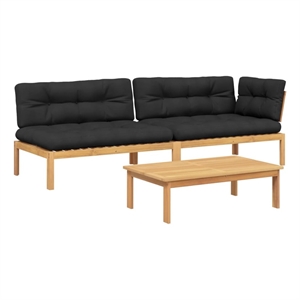 Pemberly Row Solid Acacia Wood Large Modular Pallet Sofa Set in Black