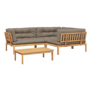 Pemberly Row Acacia Wood & Polyester Pallet Sofa Set in Natural Wood & Taupe