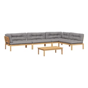 Pemberly Row Solid Acacia Wood Large Modular Pallet Sofa Set in Gray