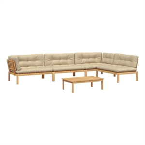 Pemberly Row Solid Acacia Wood & Polyester Large Pallet Sofa Set in Beige