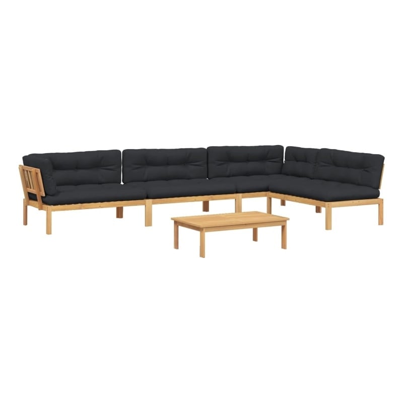 Pemberly Row Acacia Wood & Polyester Large Modular Pallet Black & Brown Sofa Set