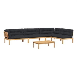 Pemberly Row Acacia Wood & Polyester Large Modular Pallet Black & Brown Sofa Set