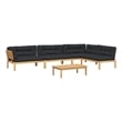 Pemberly Row Acacia Wood & Polyester Large Modular Pallet Black & Brown Sofa Set